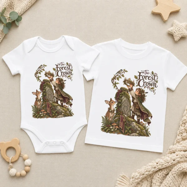 Woodland Guardian Baby Bodysuit or Toddler Shirt, the Forest Crown — baby bodysuit mockup woodland guardian baby bodysuit product photo