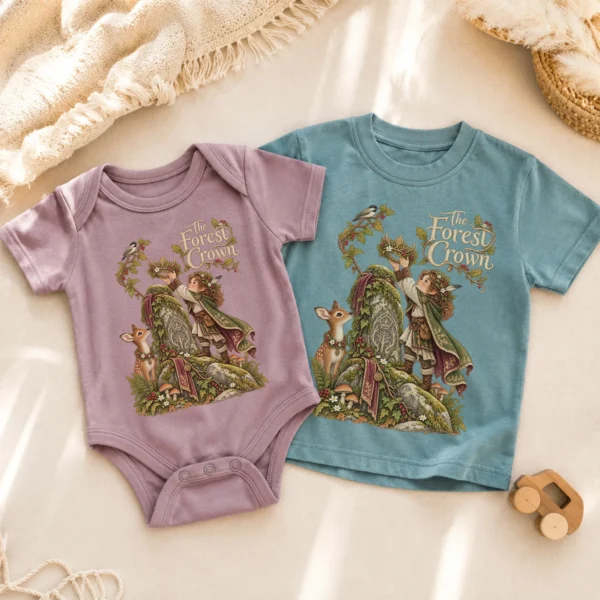 Woodland Guardian Baby Bodysuit or Toddler Shirt, the Forest Crown — alternate product mockup woodland guardian baby bodysuit color options