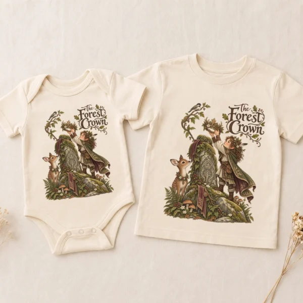 Woodland Guardian Baby Bodysuit or Toddler Shirt, the Forest Crown — alternate product mockup woodland guardian baby bodysuit styled product photo