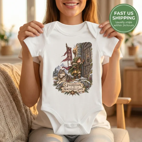 Young Guardian Baby Bodysuit or Toddler Shirt, Northern Gate — baby bodysuit mockup young guardian baby bodysuit front view