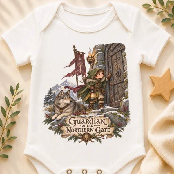 Young Guardian Baby Bodysuit or Toddler Shirt, Northern Gate — baby bodysuit mockup young guardian baby bodysuit close-up detail