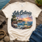 coastal lighthouse sunset graphic t-shirt