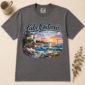 coastal lighthouse sunset graphic t-shirt mockup view