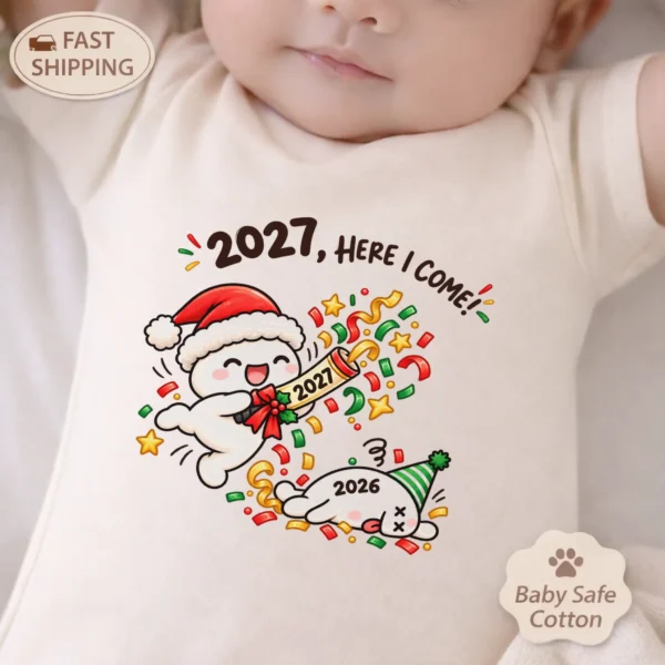 2027 New Year Baby Bodysuit & Toddler Shirt, Funny Party Design — baby bodysuit mockup 2027 new year baby bodysuit & toddler shirt styled product photo