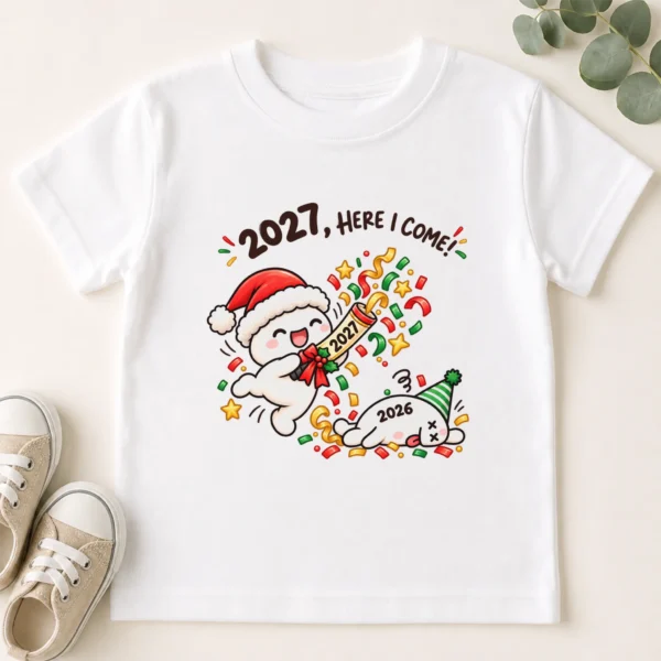 2027 New Year Baby Bodysuit & Toddler Shirt, Funny Party Design — toddler shirt mockup 2027 new year baby bodysuit & toddler shirt alternate angle