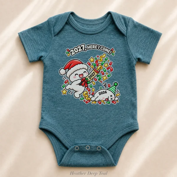 2027 New Year Baby Bodysuit & Toddler Shirt, Funny Party Design — alternate product mockup 2027 new year baby bodysuit & toddler shirt product photo