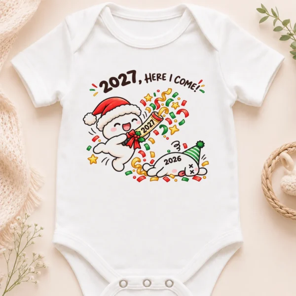 2027 New Year Baby Bodysuit & Toddler Shirt, Funny Party Design — baby bodysuit mockup 2027 new year baby bodysuit & toddler shirt close-up detail