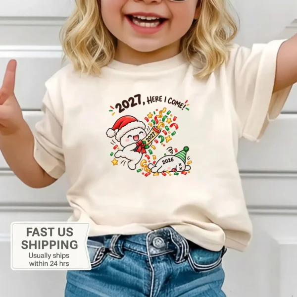 2027 New Year Baby Bodysuit & Toddler Shirt, Funny Party Design — toddler shirt mockup 2027 new year baby bodysuit & toddler shirt front view