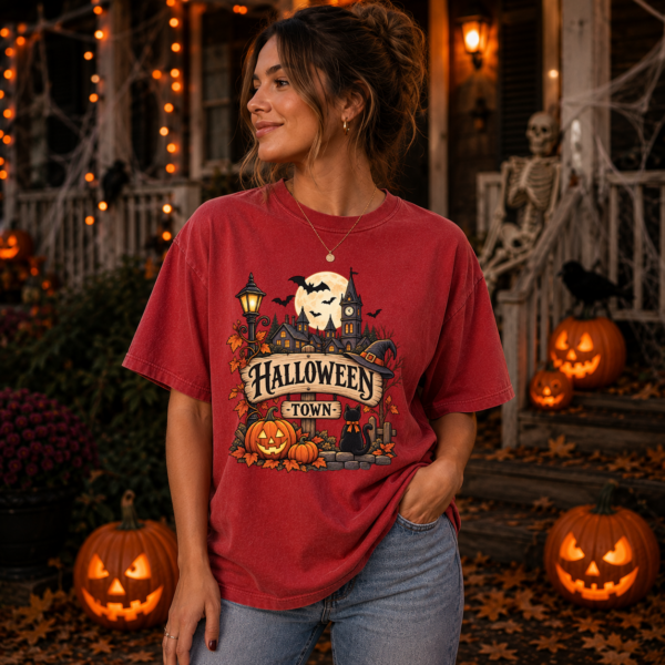 3 halloween town signpost t-shirt mockup view