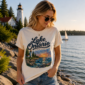 coastal lighthouse sunset graphic t-shirt front view