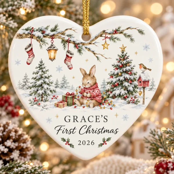 Baby First Christmas Ornament Boy Girl Personalized Name & Year — alternate product mockup baby first christmas ornament boy girl personalized name & year product image front view