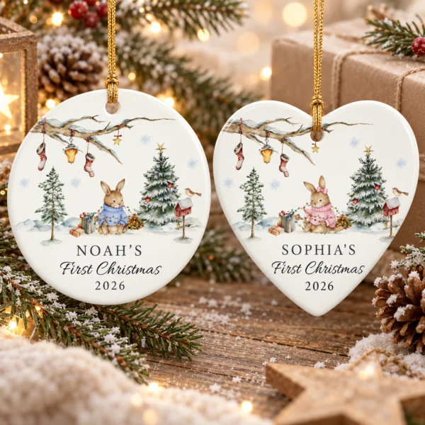 Baby First Christmas Ornament Boy Girl Personalized Name & Year — alternate product mockup baby first christmas ornament boy girl personalized name & year product image mockup view
