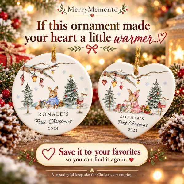 Baby First Christmas Ornament Boy Girl Personalized Name & Year — alternate product mockup baby first christmas ornament boy girl personalized name & year product image close-up detail