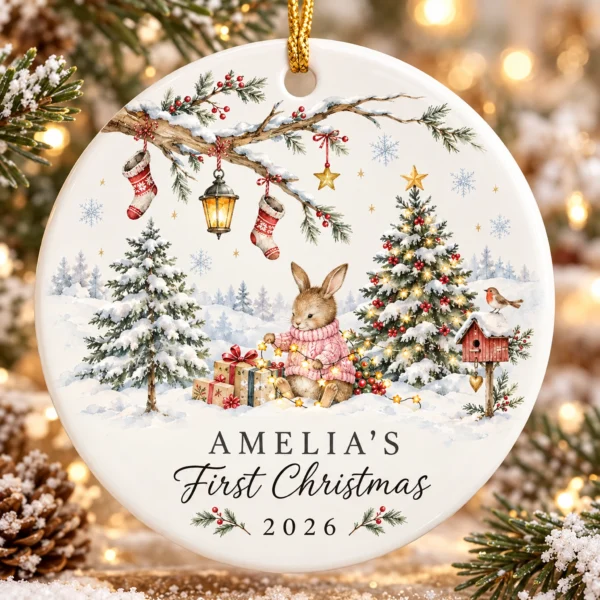Baby First Christmas Ornament Boy Girl Personalized Name & Year — alternate product mockup baby first christmas ornament boy girl personalized name & year product image product detail