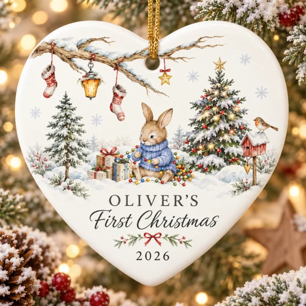 Baby First Christmas Ornament Boy Girl Personalized Name & Year — alternate product mockup baby first christmas ornament boy girl personalized name & year product image alternate angle