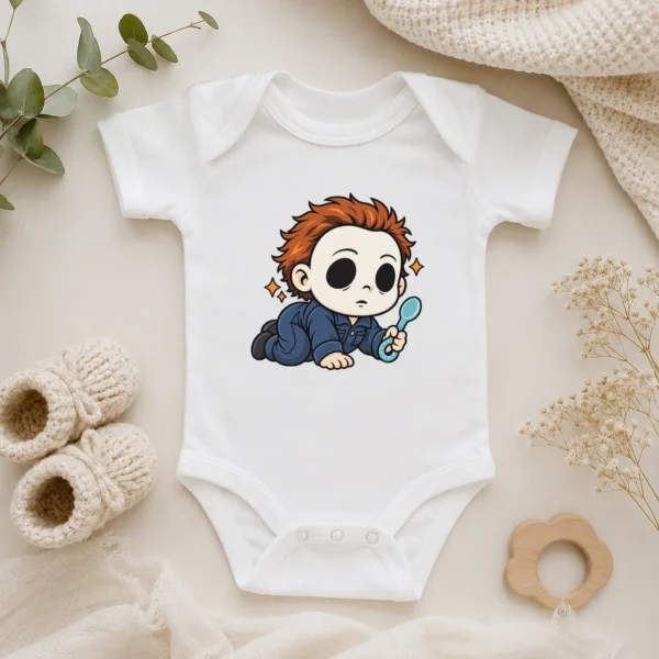 Halloween Blank Mask Baby Bodysuit or Toddler Shirt — alternate product mockup blank mask baby bodysuit product photo