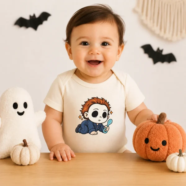 Halloween Blank Mask Baby Bodysuit or Toddler Shirt — baby bodysuit mockup blank mask baby bodysuit product photo