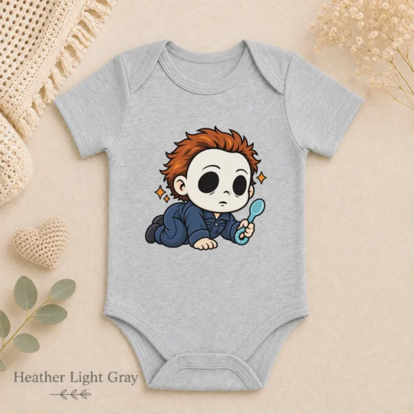 Halloween Blank Mask Baby Bodysuit or Toddler Shirt — alternate product mockup blank mask baby bodysuit close-up detail