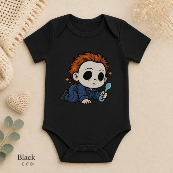 Halloween Blank Mask Baby Bodysuit or Toddler Shirt — alternate product mockup blank mask baby bodysuit lifestyle scene