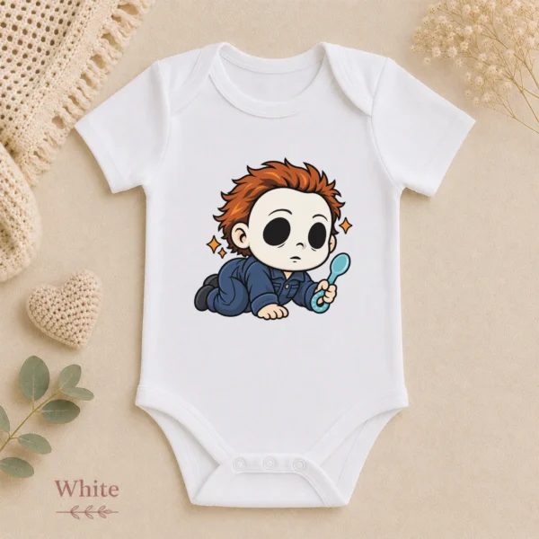 Halloween Blank Mask Baby Bodysuit or Toddler Shirt — alternate product mockup blank mask baby bodysuit product photo