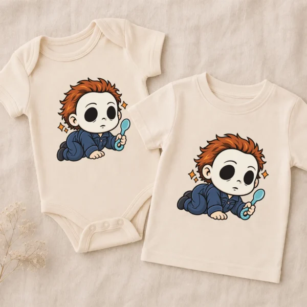 Halloween Blank Mask Baby Bodysuit or Toddler Shirt — alternate product mockup blank mask baby bodysuit mockup view