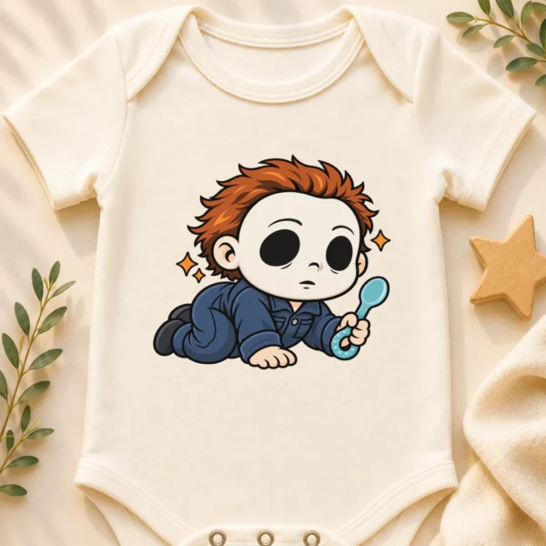 Halloween Blank Mask Baby Bodysuit or Toddler Shirt — baby bodysuit mockup blank mask baby bodysuit close-up detail
