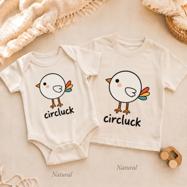Circle Chicken Baby Bodysuit, Toddler & Youth Shirt | Circluck — alternate product mockup circle chicken baby bodysuit product photo