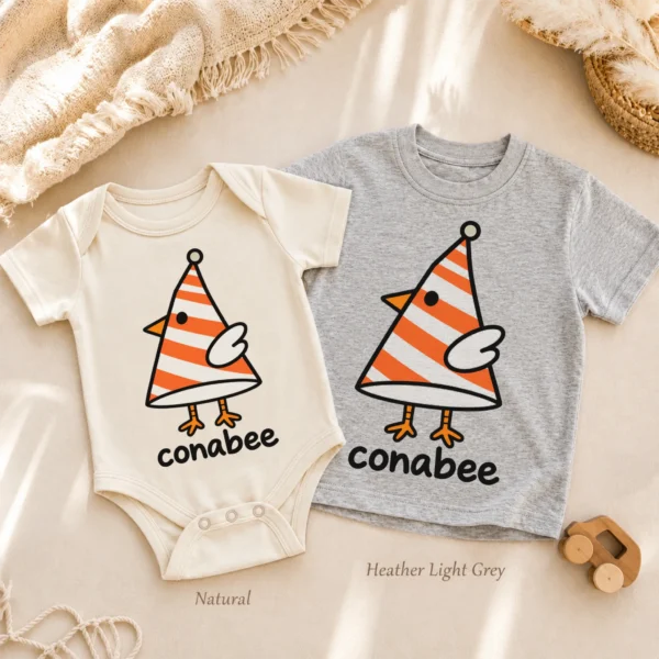 Cone Bird Geometry Baby Bodysuit, Toddler & Youth Shirt | Conebee — alternate product mockup cone bird geometry baby bodysuit natural light photo