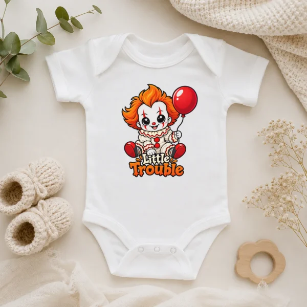 Halloween Creepy Clown Baby Bodysuit or Toddler Shirt — alternate product mockup creepy clown baby bodysuit product photo