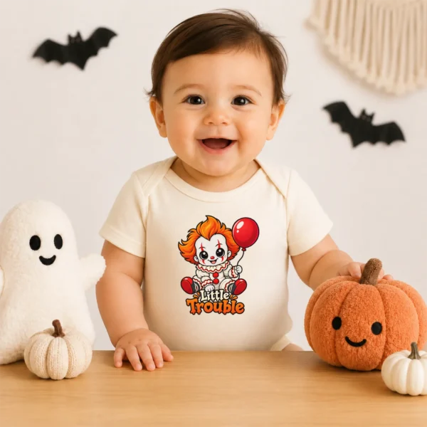 Halloween Creepy Clown Baby Bodysuit or Toddler Shirt — baby bodysuit mockup creepy clown baby bodysuit product photo