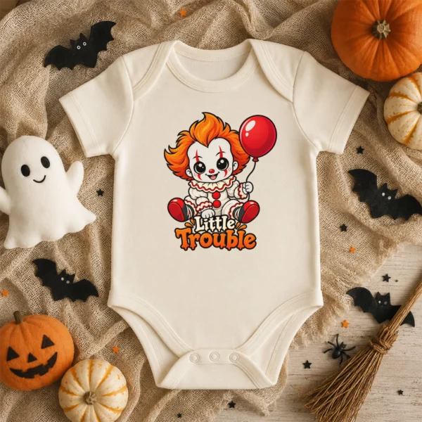 Halloween Creepy Clown Baby Bodysuit or Toddler Shirt — baby bodysuit mockup creepy clown baby bodysuit product photo