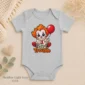 creepy clown baby bodysuit styled product photo
