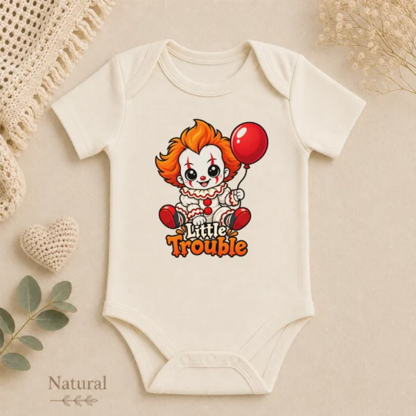 Halloween Creepy Clown Baby Bodysuit or Toddler Shirt — alternate product mockup creepy clown baby bodysuit lifestyle scene