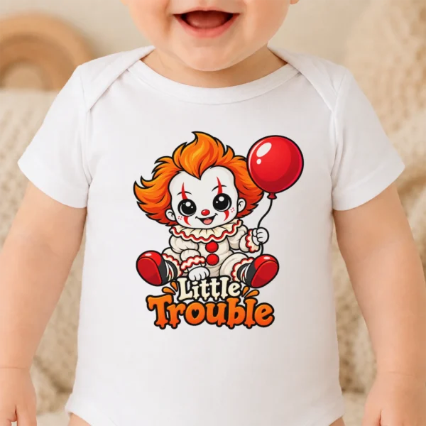 Halloween Creepy Clown Baby Bodysuit or Toddler Shirt — baby bodysuit mockup creepy clown baby bodysuit close-up detail