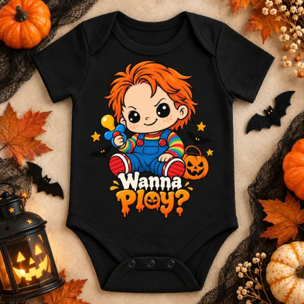 creepy doll baby bodysuit