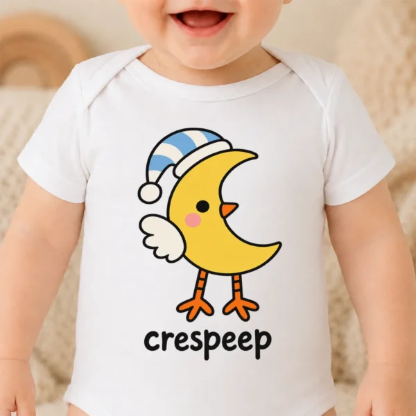 Crescent Moon Bird Baby Bodysuit, Toddler & Youth Shirt | Crespeep — baby bodysuit mockup crescent moon bird baby bodysuit close-up detail