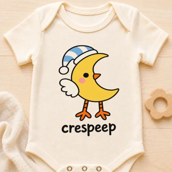 Crescent Moon Bird Baby Bodysuit, Toddler & Youth Shirt | Crespeep — baby bodysuit mockup crescent moon bird baby bodysuit close-up detail