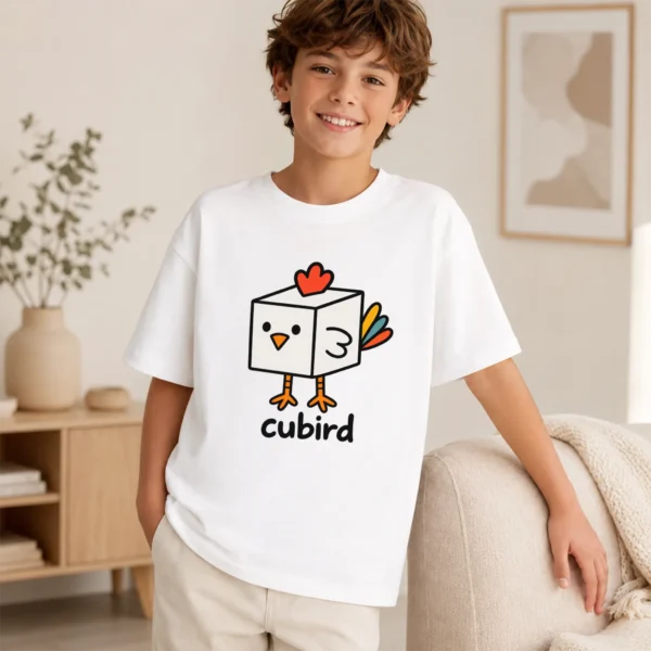 Cube Bird Geometry Baby Bodysuit, Toddler & Youth Shirt | Cubird — toddler shirt mockup cube bird geometry baby bodysuit close-up detail