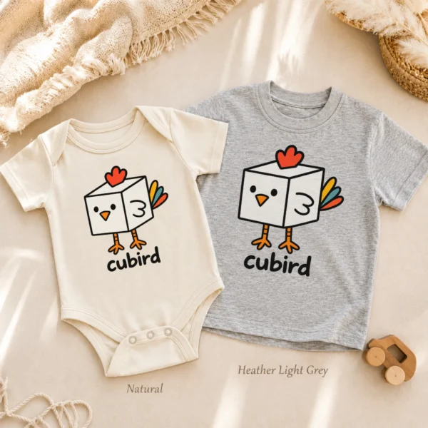 Cube Bird Geometry Baby Bodysuit, Toddler & Youth Shirt | Cubird — alternate product mockup cube bird geometry baby bodysuit natural light photo