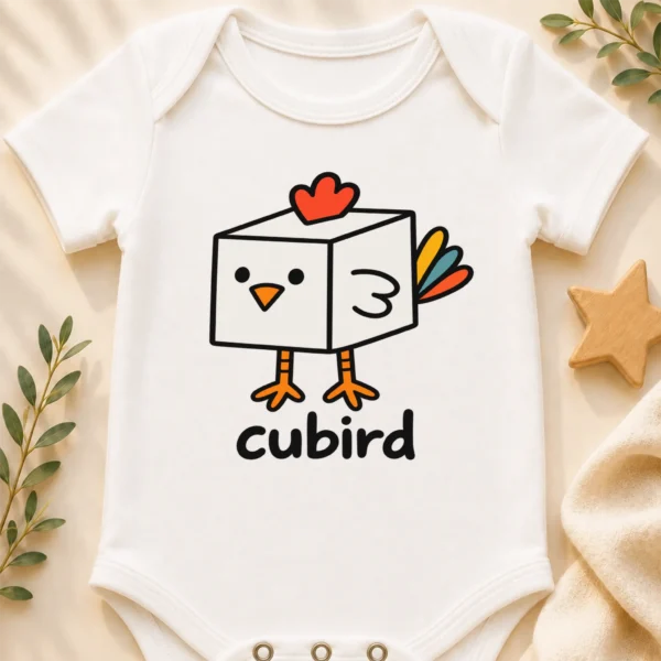 Cube Bird Geometry Baby Bodysuit, Toddler & Youth Shirt | Cubird — baby bodysuit mockup cube bird geometry baby bodysuit close-up detail