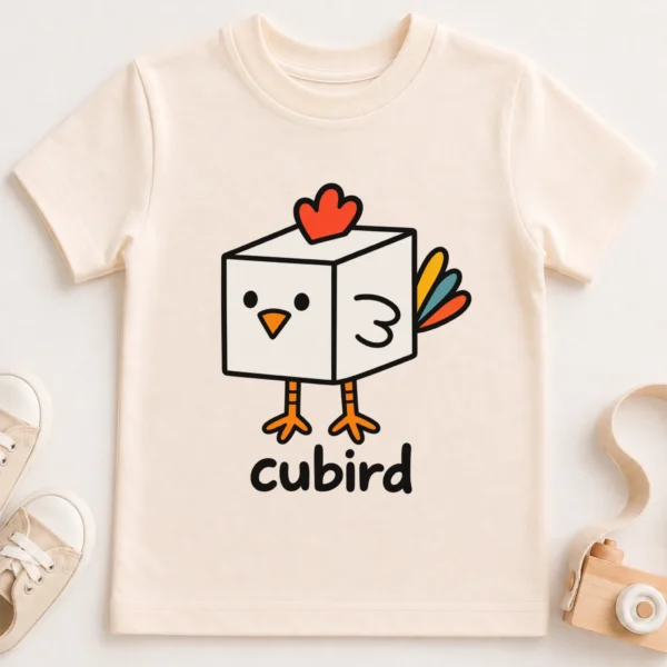Cube Bird Geometry Baby Bodysuit, Toddler & Youth Shirt | Cubird — toddler shirt mockup cube bird geometry baby bodysuit close-up detail