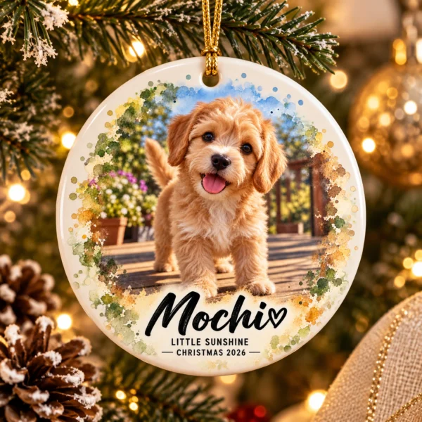 Custom Dog Cat Ornament, Personalized Pet Photo Christmas 2026 Gift — alternate product mockup custom dog cat ornament product image mockup view