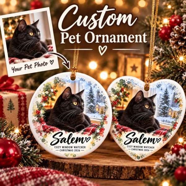 Custom Dog Cat Ornament, Personalized Pet Photo Christmas 2026 Gift — alternate product mockup custom dog cat ornament product image alternate angle