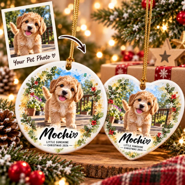 Custom Dog Cat Ornament, Personalized Pet Photo Christmas 2026 Gift — alternate product mockup custom dog cat ornament product image product photo