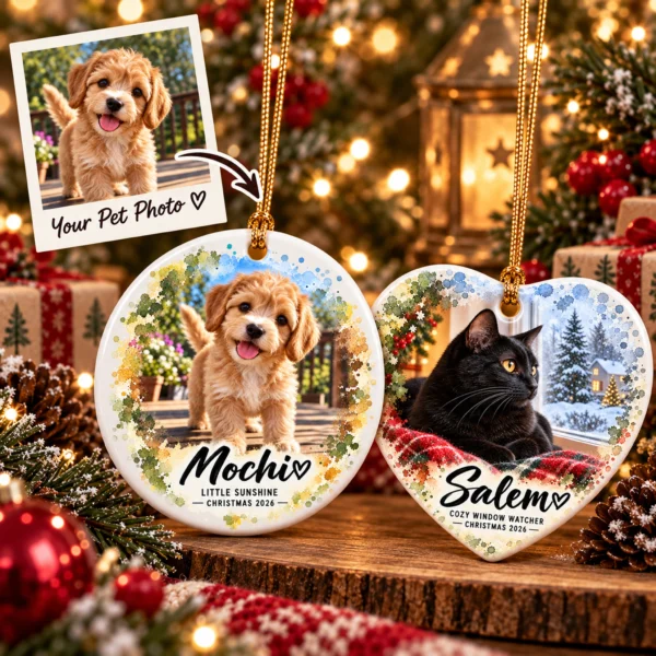 Custom Dog Cat Ornament, Personalized Pet Photo Christmas 2026 Gift — alternate product mockup custom dog cat ornament product image product photo