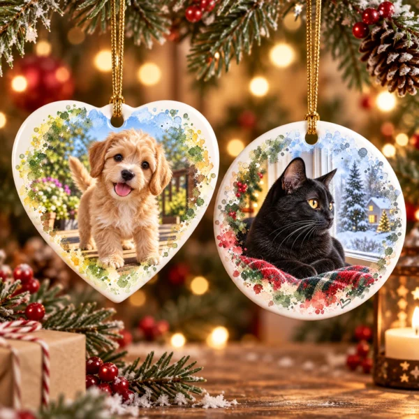 Custom Dog Cat Ornament, Personalized Pet Photo Christmas 2026 Gift — alternate product mockup custom dog cat ornament product image product photo