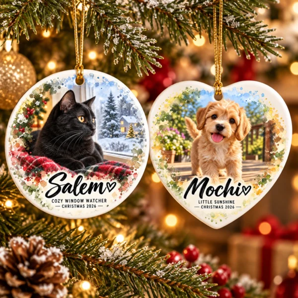 Custom Dog Cat Ornament, Personalized Pet Photo Christmas 2026 Gift — alternate product mockup custom dog cat ornament product image product photo