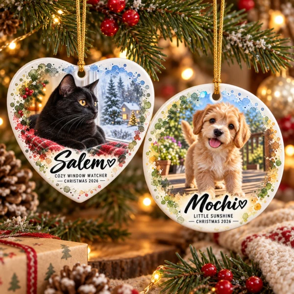 Custom Dog Cat Ornament, Personalized Pet Photo Christmas 2026 Gift — alternate product mockup custom dog cat ornament product image product photo