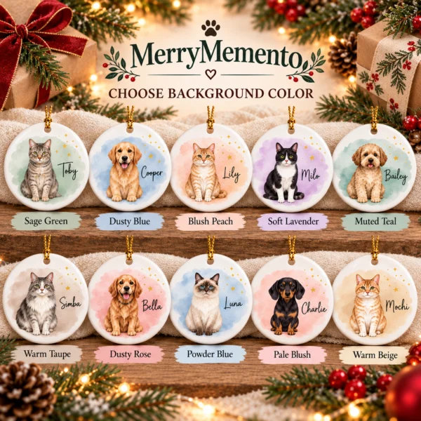 Custom Pet Photo Ornament with Pet Name & Watercolor Background — alternate product mockup custom pet photo ornament with pet name & watercolor background product image back view