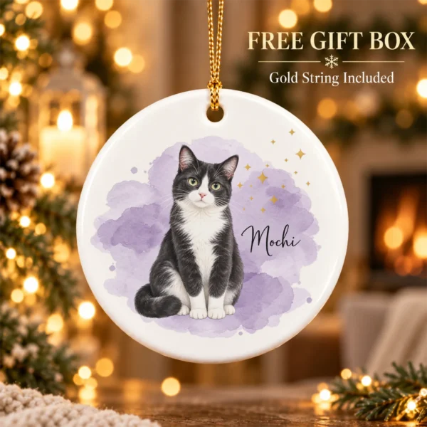 Custom Pet Photo Ornament with Pet Name & Watercolor Background — alternate product mockup custom pet photo ornament with pet name & watercolor background product image back view